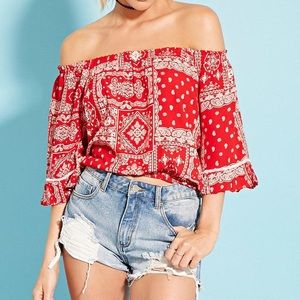 Forever 21 Paisley Bandana Western OTS Top
